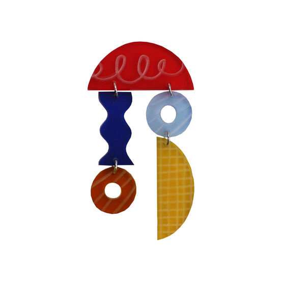 Perspex red, blue and yellow abstract brooch